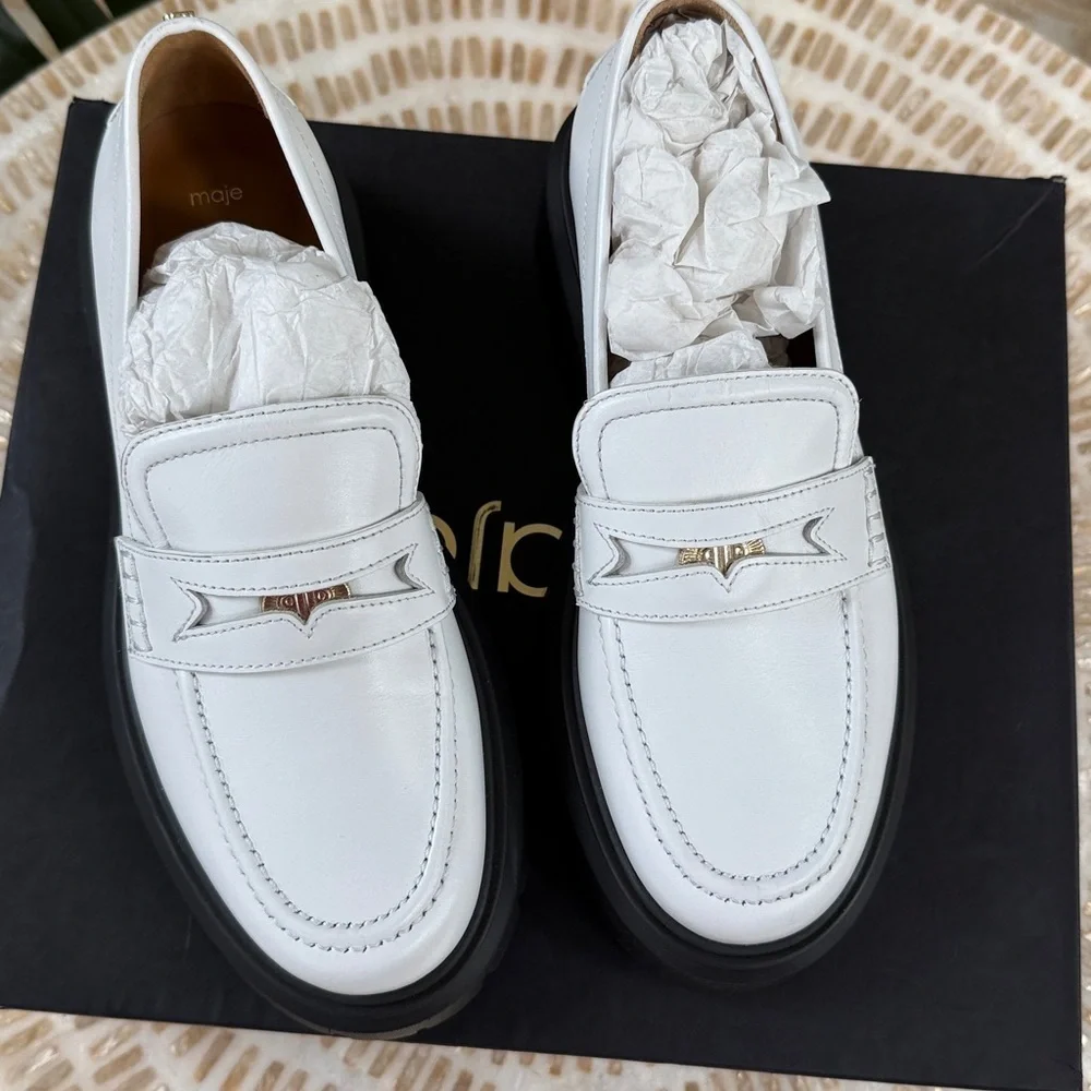 $435 Maje White Loafers with Black Soles Sz 40